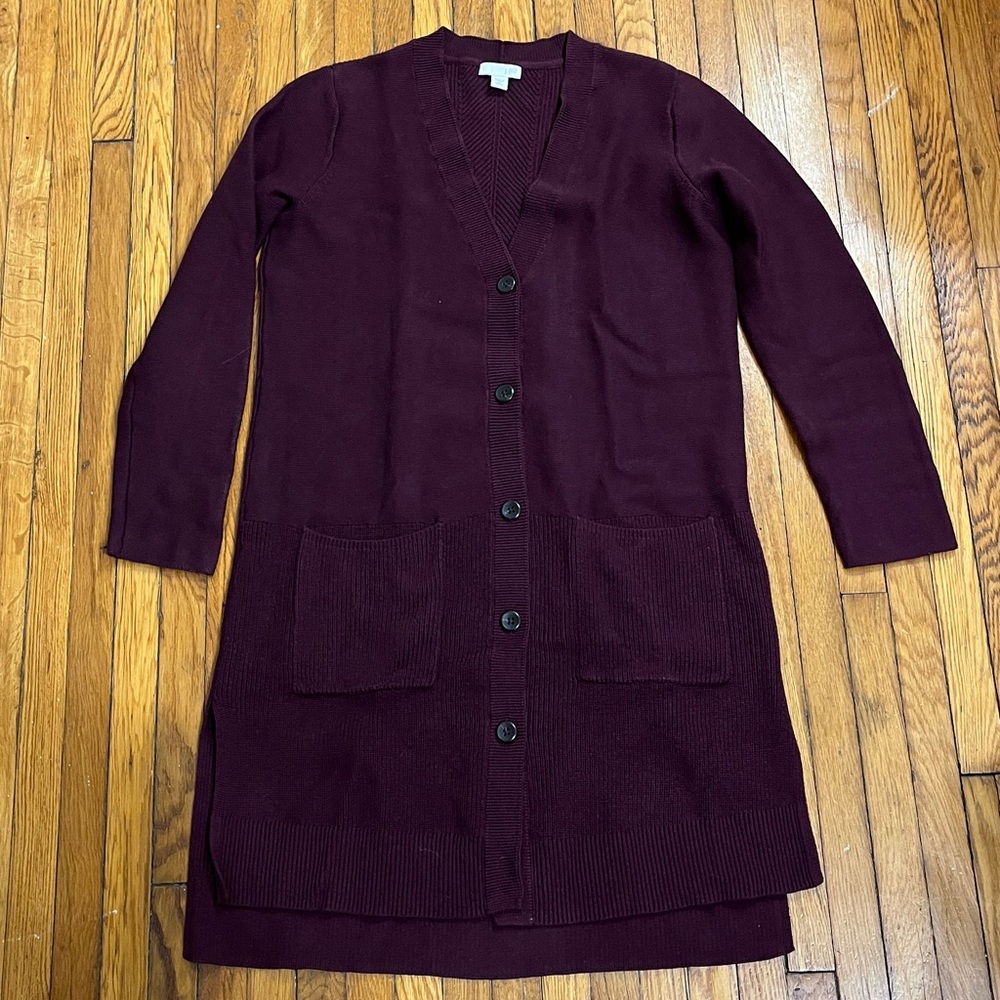 J. Jill Long Knit Cardigan Sweater Burgundy Size Small Petite